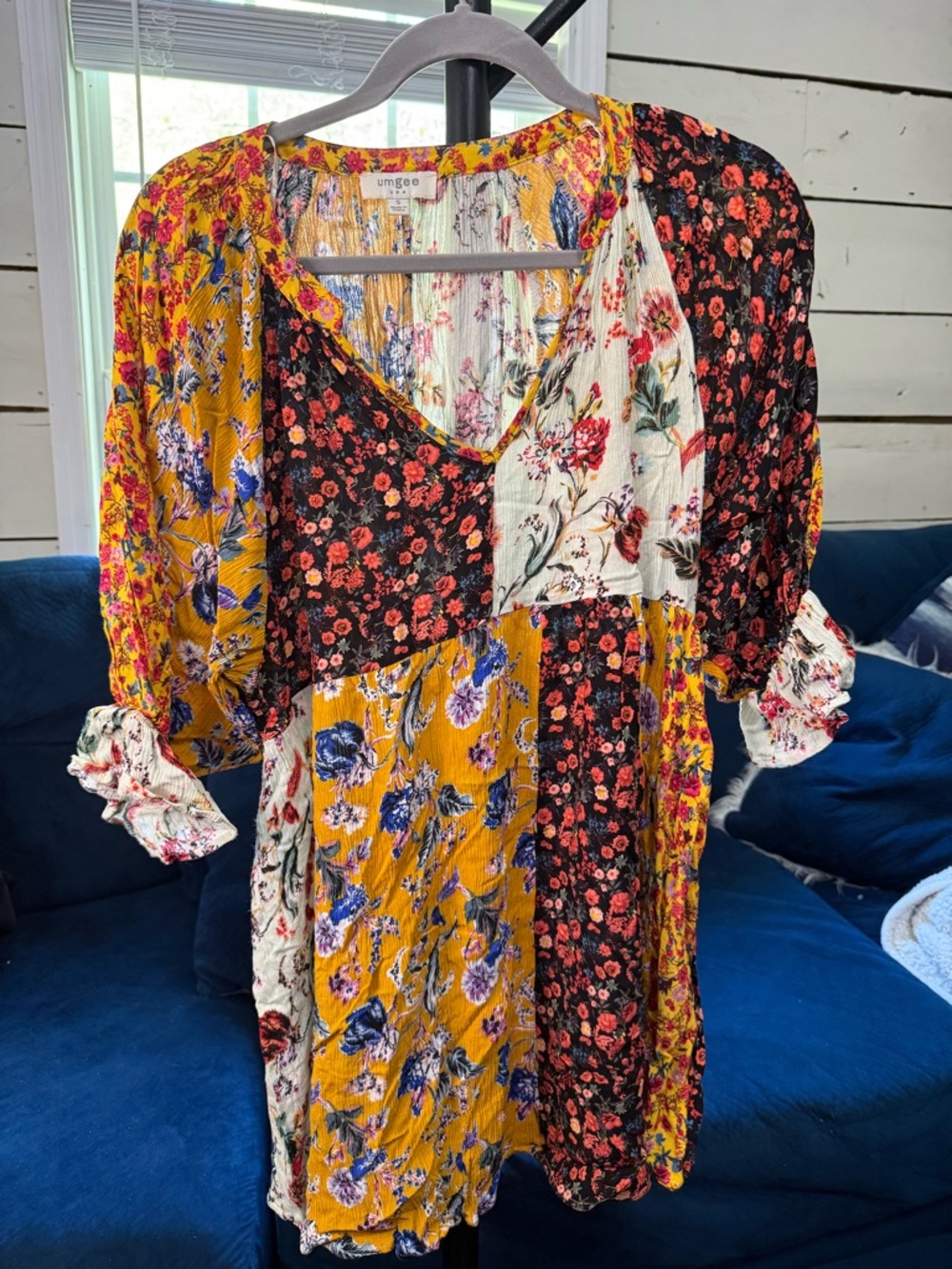 Umgee Multi Floral Patchwork Mini Dress